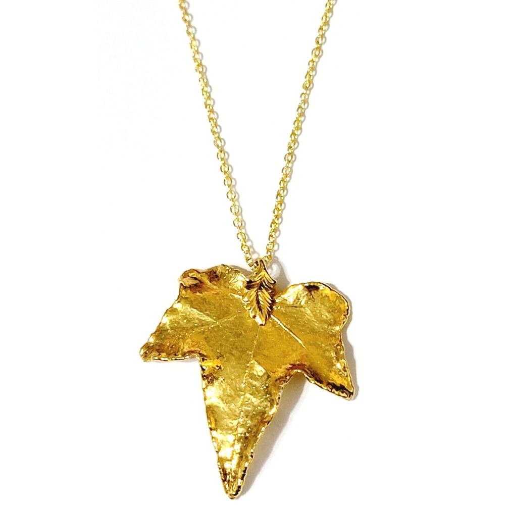 Vintage Gold Pendant Necklace Dipped Leaf Figural Floral Jewelry